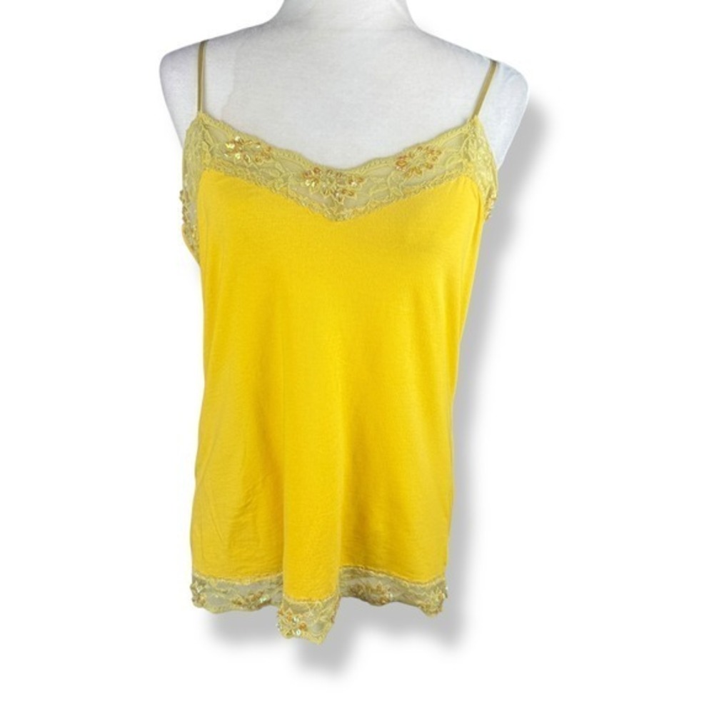 Y2K Deb‎ Top Womenss Plus Size 1X Yellow Lace Sequin Coquette Festival 2000s